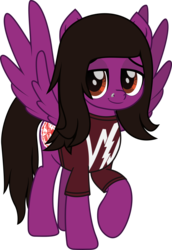 Size: 630x918 | Tagged: safe, artist:lightningbolt, derpibooru exclusive, pegasus, pony, g4, .svg available, clothes, colored pupils, lidded eyes, looking at you, male, movie accurate, nose piercing, pierce the veil, piercing, ponified, shirt, simple background, solo, spread wings, stallion, standing, svg, t-shirt, transparent background, vector, vic fuentes, wings