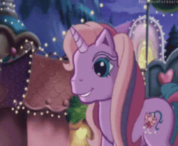 Size: 327x269 | Tagged: safe, screencap, lily lightly, pony, unicorn, a very pony place, come back lily lightly, g3, animated, cute, gif, glowing horn, hasbro is trying to murder us, horn, laughing, lily cutely, weapons-grade cute