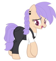 Size: 1705x1826 | Tagged: safe, artist:fluttersbases, artist:rukemon, oc, oc only, oc:broken gears, earth pony, pony, base used, clothes, commission, ear piercing, earring, eye scar, female, jeans, jewelry, mare, nose piercing, nose ring, overalls, pants, piercing, raised hoof, raised leg, scar, shirt, simple background, solo, t-shirt, transparent background