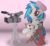 Size: 3600x3300 | Tagged: safe, artist:agkandphotomaker2000, dj pon-3, vinyl scratch, pony, unicorn, g4, camera, camera on tripod, chair, crossed legs, director, director's chair, director's hat, female, high res, hooves, horn, mare, megaphone, sitting, smiling, solo, tripod