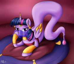 Size: 2300x2000 | Tagged: safe, artist:novaspark, twilight sparkle, genie, genie pony, monster pony, pony, ask genie twilight, g4, clothes, female, geniefied, high res, looking at you, solo, veil