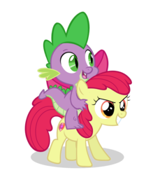 Size: 1000x1091 | Tagged: safe, apple bloom, spike, dragon, pony, g4, dragons riding ponies, duo, female, male, riding, ship:spikebloom, shipping, simple background, spike riding apple bloom, straight, transparent background, vector