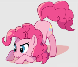 Size: 452x386 | Tagged: safe, artist:baekgup, artist:rirepink, edit, pinkie pie, earth pony, pony, g4, cropped, crouching, female, gray background, mare, simple background, solo