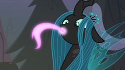 Size: 1280x720 | Tagged: safe, screencap, queen chrysalis, changeling, changeling queen, frenemies (episode), g4, changeling feeding, female, love, magic, solo