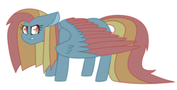 Size: 2500x1269 | Tagged: safe, artist:crazysketch101, oc, oc only, oc:crazy looncrest, pegasus, pony, colored wings, desaturated, ears back, female, mare, old, simple background, solo, transparent background, two toned wings, wings