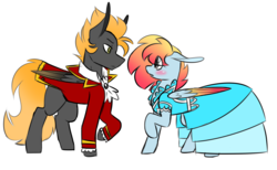 Size: 4158x2560 | Tagged: safe, artist:crazysketch101, oc, oc only, oc:ashton burnside, oc:crazy looncrest, pegasus, pony, clothes, colored wings, costume, duo, gradient wings, oc x oc, ship:burncrest, shipping, simple background, the count of monte cristo, white background, wings