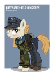 Size: 1024x1366 | Tagged: safe, artist:brony-works, oc, oc only, earth pony, pony, camouflage, clothes, female, glasses, luftwaffe, luftwaffe field division, mare, nazi germany, simple background, solo, uniform, world war ii