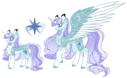Size: 2500x1540 | Tagged: safe, artist:crazysketch101, oc, oc only, oc:stella, alicorn, pony, unicorn, chest fluff, curved horn, ear fluff, horn, race swap, simple background, spread wings, tail band, tail fluff, transparent background, wings