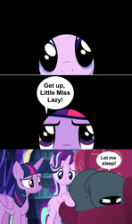 Size: 1280x2160 | Tagged: safe, edit, edited screencap, screencap, rarity, starlight glimmer, twilight sparkle, alicorn, pony, unicorn, g4, it isn't the mane thing about you, comic, couch, female, garfield, library, mare, ponified, screencap comic, twilight sparkle (alicorn), twilight's castle, twilight's castle library