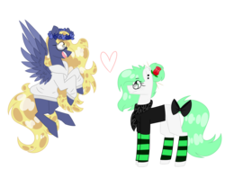 Size: 4000x3000 | Tagged: safe, artist:crazysketch101, oc, oc only, earth pony, pegasus, pony, bow, commission, duo, floral head wreath, flower, flower in hair, leg warmers, oc x oc, rose, shipping, simple background, tail bow, transparent background