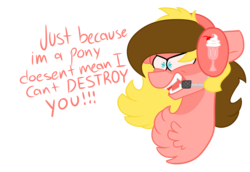 Size: 3456x2376 | Tagged: safe, artist:crazysketch101, oc, oc only, oc:ethyl crashwater, earth pony, pony, angry, dialogue, headset, high res, simple background, solo, speech bubble, transparent background