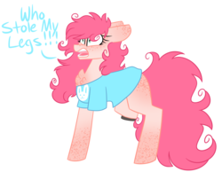 Size: 3220x2495 | Tagged: safe, artist:crazysketch101, oc, oc only, oc:alice, pony, accessory theft, amputee, female, freckles, high res, mare, missing limb, simple background, solo, speech, transparent background