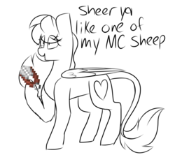 Size: 4500x4000 | Tagged: safe, artist:crazysketch101, oc, oc only, oc:crazy looncrest, pegasus, pony, dialogue, grayscale, imminent shaving, leonine tail, minecraft, monochrome, shears, simple background, solo, white background
