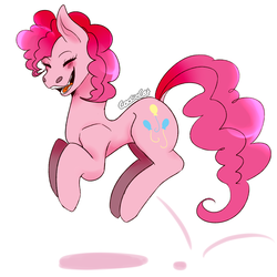 Size: 2300x2300 | Tagged: safe, artist:coociecat, pinkie pie, earth pony, pony, g4, blushing, cutie mark, dock, eyebrows, eyebrows visible through hair, eyes closed, female, high res, mare, open mouth, pronking, simple background, solo, white background