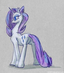 Size: 1127x1300 | Tagged: safe, artist:incmyk, rarity, pony, unicorn, g4, butt, cutie mark, female, gray background, mare, plot, simple background, solo, traditional art