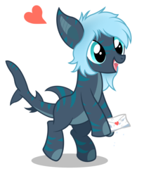 Size: 2300x2800 | Tagged: safe, artist:pizzamovies, oc, oc only, oc:mariana, original species, shark pony, dripping, female, floating heart, happy, heart, high res, letter, open mouth, simple background, solo, transparent background, wet