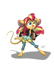Size: 1654x2283 | Tagged: safe, artist:martonszucsstudio, sunset shimmer, mouse, anthro, equestria girls, g4, book, colored, crossover, female, gadget hackwrench, mousified, solo, species swap