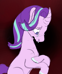 Size: 504x600 | Tagged: safe, artist:flurping, artist:prickadee, starlight glimmer, pony, unicorn, g4, colored hooves, crying, curved horn, female, gradient background, horn, looking down, mare, missing cutie mark, open mouth, runny nose, sad, solo, teary eyes