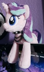 Size: 631x1024 | Tagged: safe, starlight glimmer, pony, unicorn, g4, accessory, chains, choker, collar, dog collar, ear piercing, earring, emo, female, goth, irl, jewelry, photo, piercing, plushie, punk, solo, spiked choker