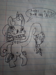 Size: 720x960 | Tagged: safe, artist:loganjonesdrawings, spike, twilight sparkle, pony, unicorn, friendship is magic, g4, angry, bipedal, bloodshot eyes, crazy face, drawing, faic, foaming at the mouth, hoof hold, lined paper, pen drawing, photo, ren and stimpy, style emulation, stylistic suck, traditional art, twilight snapple, unicorn twilight, vein bulge