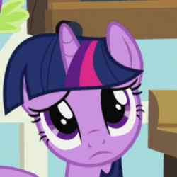 Size: 400x400 | Tagged: safe, screencap, spike, twilight sparkle, pony, unicorn, g4, secret of my excess, animated, cropped, cute, eye shimmer, female, frown, gif, happy, mare, offscreen character, sad, smiling, solo focus, twiabetes, unicorn twilight, yes