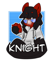 Size: 2100x2400 | Tagged: safe, artist:bbsartboutique, oc, oc:florid, pony, aviator glassess, badge, clothes, con badge, high res, hoodie, red and black oc, simple background, transparent background