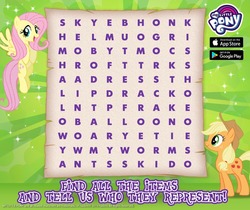 Size: 940x788 | Tagged: safe, applejack, fluttershy, pony, g4, official, word search