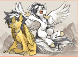 Size: 4400x3200 | Tagged: safe, artist:alts-art, oc, oc only, oc:ivory squall, oc:mellow breeze, hippogriff, brother and sister, colored hooves, duo, female, hippogriff oc, jewelry, male, necklace, siblings, unshorn fetlocks