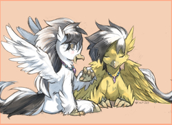 Size: 4400x3200 | Tagged: safe, artist:alts-art, oc, oc only, oc:ivory squall, oc:mellow breeze, hippogriff, brother and sister, colored hooves, duo, female, hippogriff oc, male, siblings, unshorn fetlocks