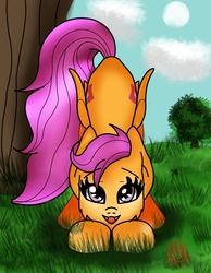Size: 678x873 | Tagged: safe, artist:lullabyjak, scootaloo, pegasus, pony, g4, both cutie marks, cute, cutealoo, female, solo, tail wag