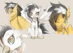 Size: 2200x1600 | Tagged: safe, artist:alts-art, oc, oc only, oc:ivory squall, oc:mellow breeze, hippogriff, brother and sister, colored hooves, duo, female, hippogriff oc, looking at you, male, siblings, tan background, unshorn fetlocks