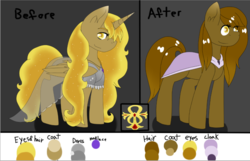 Size: 795x511 | Tagged: dead source, safe, artist:mootsarts, oc, oc:ambrosia amaranth, oc:ambrosia amaranth (dark amber), alicorn, earth pony, pony, cloak, clothes, cutie mark, dress, female, gem, jewelry, mare, necklace, reference sheet