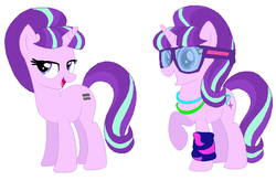 Size: 662x434 | Tagged: safe, artist:janethepegasus, artist:selenaede, starlight glimmer, pony, unicorn, g4, alternate hairstyle, alternate universe, base used, bedroom eyes, female, glowstick, leg warmers, mare, open mouth, raised hoof, s5 starlight, simple background, solo, sunglasses, white background