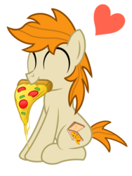 Size: 1500x2000 | Tagged: safe, artist:pizzamovies, oc, oc only, oc:pizzamovies, earth pony, pony, eating, eyes closed, floating heart, food, heart, male, meat, pepperoni, pepperoni pizza, pizza, ponies eating meat, simple background, sitting, smiling, solo, stallion, transparent background
