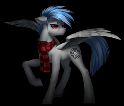 Size: 1280x1097 | Tagged: safe, artist:miluo, oc, oc only, oc:maze, pegasus, pony, black background, clothes, cutie mark, gray, illustration, male, ponysona, red eyes, scarf, simple background, solo, stallion