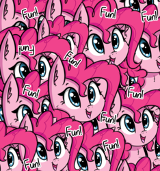 Size: 2055x2193 | Tagged: safe, artist:artiks, pinkie pie, earth pony, pony, g4, too many pinkie pies, chanting, cheek fluff, chest fluff, clone, copy and paste, cute, dialogue, diapinkes, ear fluff, female, fun, fun fun fun, fun in the comments, high res, mare, multeity, pinkie clone, solo, too much pink energy is dangerous, xk-class end-of-the-world scenario