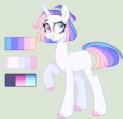 Size: 1280x1239 | Tagged: safe, artist:nocturnal-moonlight, oc, oc only, oc:pastel clouds, pony, unicorn, female, heterochromia, magical lesbian spawn, mare, offspring, parent:rainbow dash, parent:rarity, parents:raridash, raised hoof, reference sheet, simple background, solo