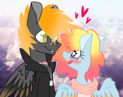 Size: 3795x3000 | Tagged: safe, artist:crazysketch101, oc, oc only, oc:ashton burnside, oc:crazy looncrest, pegasus, pony, blushing, colored pupils, duo, heart eyes, high res, looking at each other, ship:burncrest, wingding eyes