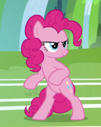 Size: 420x530 | Tagged: safe, screencap, pinkie pie, earth pony, pony, 2 4 6 greaaat, g4, bipedal, cropped, female, mare, solo