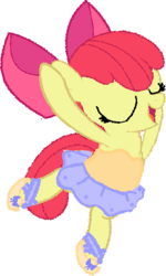 Size: 322x538 | Tagged: safe, artist:angrymetal, apple bloom, earth pony, pony, g4, 1000 hours in ms paint, adorabloom, applebetes, arms in the air, ballerina, ballet, ballet slippers, bloomerina, bow, clothes, cute, eyes closed, female, open mouth, shoes, simple background, skirt, solo, standing on one leg, sweet dreams fuel, transparent background, tutu