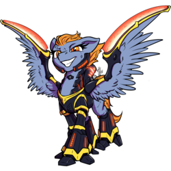 Size: 1200x1200 | Tagged: safe, artist:kalemon, oc, oc:cobra, cyborg, pegasus, pony, armor, artificial wings, augmented, mechanical wing, simple background, solo, space horse rpg, spread wings, transparent background, wings
