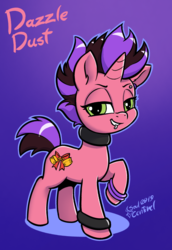 Size: 745x1082 | Tagged: safe, alternate version, artist:soulcentinel, oc, oc only, oc:dazzle dust, pony, unicorn, female, filly, gradient background, punk, raised hoof, solo