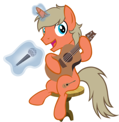 Size: 931x953 | Tagged: safe, artist:theeditormlp, oc, oc only, pony, unicorn, glowing horn, guitar, horn, magic, male, microphone, musical instrument, simple background, solo, stallion, stool, telekinesis, transparent background