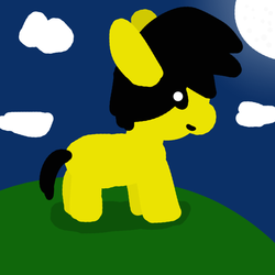 Size: 1000x1000 | Tagged: safe, artist:artdbait, oc, oc only, oc:tami k. maru, pony, 1000 hours in ms paint, black sclera, cloud, hill, moon, shadow, simple, smiling, solo