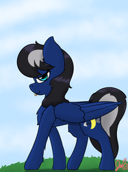 Size: 2125x2834 | Tagged: safe, artist:jubyskylines, oc, oc:midnight arrow, pegasus, pony, high res, tongue out