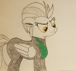 Size: 2126x1986 | Tagged: safe, artist:polar_storm, lightning dust, pegasus, pony, g4, clothes, drawing, female, mare, solo, the washouts, traditional art, uniform, washouts uniform
