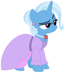 Size: 349x391 | Tagged: safe, artist:cheerful9, trixie, pony, unicorn, g4, alternate hairstyle, clothes, dress, female, mare, raised eyebrow, simple background, smiling, smirk, solo, white background