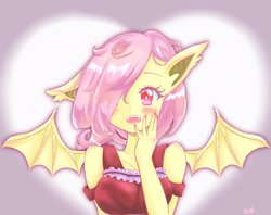 Size: 2048x1618 | Tagged: safe, artist:moh_mlp2, fluttershy, bat pony, anthro, g4, bat ponified, blushing, female, flutterbat, open mouth, race swap, solo