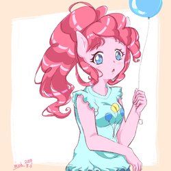 Size: 2048x2048 | Tagged: safe, artist:moh_mlp2, pinkie pie, earth pony, anthro, g4, balloon, cute, diapinkes, female, high res, looking at you, open mouth, solo