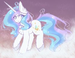 Size: 1024x787 | Tagged: safe, artist:melly-fox, fancypants, princess celestia, pony, unicorn, g4, abstract background, chest fluff, cutie mark, ethereal mane, female, fusion, jewelry, mare, necklace, smiling, solo, starry mane, tiara